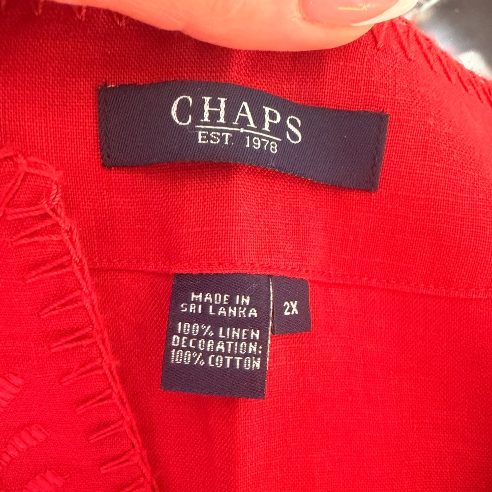 Chaps Red Tunic Top 💯 Linen - Picture 3 of 4